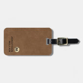 Eenvoudig bruin leer gouden monogram bagagelabel (Voorkant horizontaal)