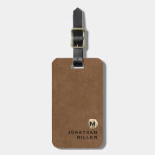 Eenvoudig bruin leer gouden monogram bagagelabel (Voorkant verticaal)