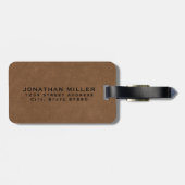 Eenvoudig bruin leer gouden monogram bagagelabel (Achterkant horizontaal)