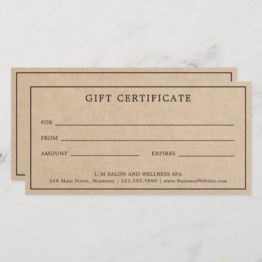 Eenvoudig Bruin Monogram Business Cadeaubon (Voorkant / Achterkant)