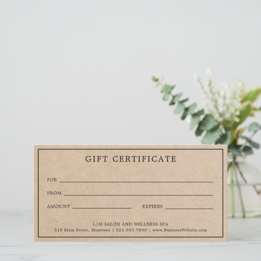 Eenvoudig Bruin Monogram Business Cadeaubon (Staand voorkant)