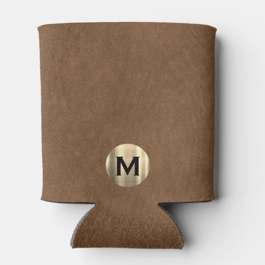 Eenvoudig bruin Suede Gold-monogram Blikjeskoeler (Achterkant)