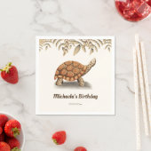 Eenvoudig bruine schildpad verjaardagsfeestje servet (Insitu)