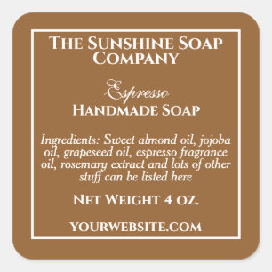 Eenvoudig bruine zeep en cosmeticaetiket vierkante sticker