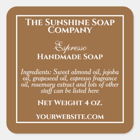 Eenvoudig bruine zeep en cosmeticaetiket vierkante sticker (Voorkant)