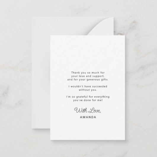 Eenvoudig budget afstuderen gepersonaliseerd dank  notitiekaartje (Achterkant)