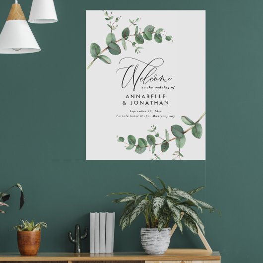 Eenvoudig budget bruiloft elegant welkom eucalyptu poster (Woonkamer 1)