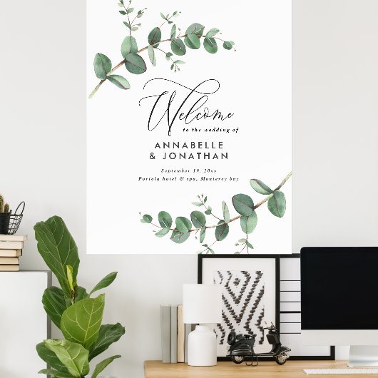 Eenvoudig budget bruiloft elegant welkom eucalyptu poster (Thuiskantoor)