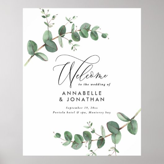 Eenvoudig budget bruiloft elegant welkom eucalyptu poster (Voorkant)