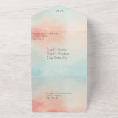 Eenvoudig budget pastelperzik & turquoise bruiloft all in one uitnodiging (Buitenkant)