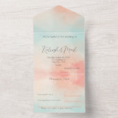 Eenvoudig budget pastelperzik & turquoise bruiloft all in one uitnodiging (Binnen)