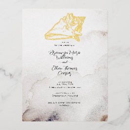 Eenvoudig budget Strand Schelp Zandstrand Folie Uitnodiging Briefkaart