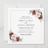 Eenvoudig Burgundy Blush Gold Floral Wedding Squar Kaart (Voorkant)