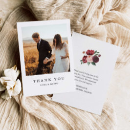 Eenvoudig Burgundy Flower Photo Wedding Bedankkaart