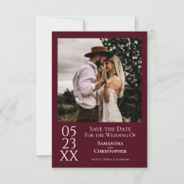 Eenvoudig Burgundy Modern minimalistisch fotohuwel Save The Date