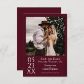 Eenvoudig Burgundy Modern minimalistisch fotohuwel Save The Date (Voorkant / Achterkant)