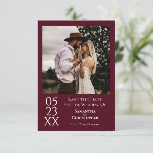 Eenvoudig Burgundy Modern minimalistisch fotohuwel Save The Date