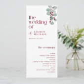 Eenvoudig Burgundy Modern Winter Wedding Programmakaart (Staand voorkant)