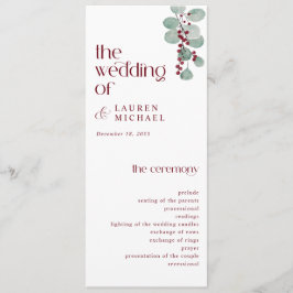 Eenvoudig Burgundy Modern Winter Wedding Programmakaart