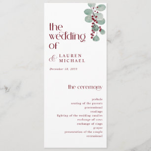 Eenvoudig Burgundy Modern Winter Wedding Programmakaart
