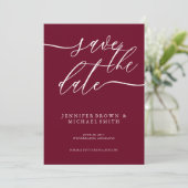Eenvoudig burgundy speciale datum script save the date (Staand voorkant)