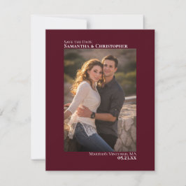 Eenvoudig Burgundy Vertical Photo Minimalist Wedde Save The Date