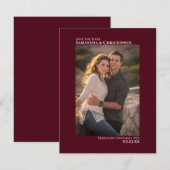 Eenvoudig Burgundy Vertical Photo Minimalist Wedde Save The Date (Voorkant / Achterkant)