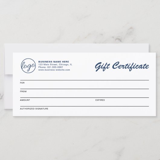 Eenvoudig 'Business Logo Navy Blue Gift'-certifica (Voorkant)
