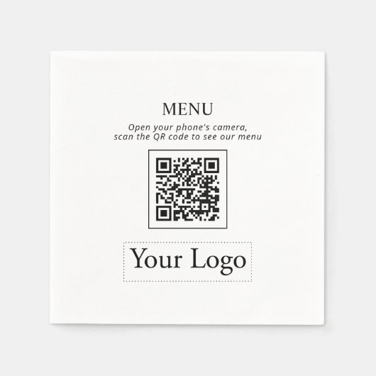 Eenvoudig Business Logo & QR-codenemenu Napkins Servet (Voorkant)