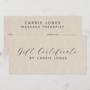 Eenvoudig cadeaubon voor massagetherapeut