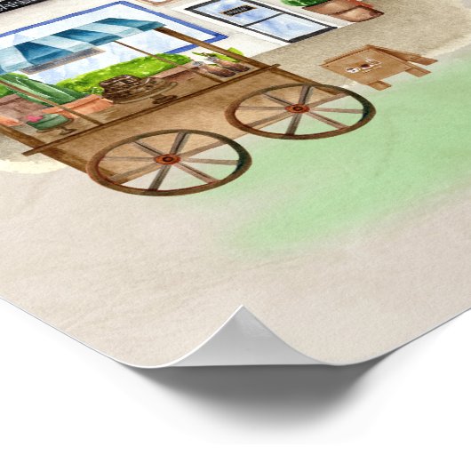 Eenvoudig café met taartkar – Warm en elegant Poster (Hoek)