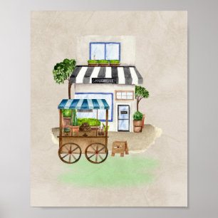 Eenvoudig café met taartkar – Warm en elegant Poster