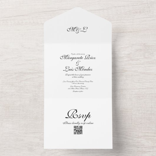 Eenvoudig Caligraphy Black White Elegant Wedding All In One Uitnodiging (Binnen)
