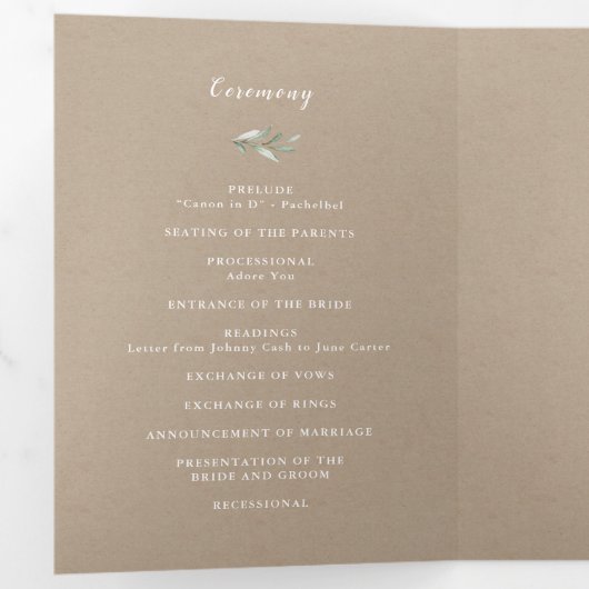 Eenvoudig calligrafie rustic greenery bruiloft pro drieluik programma (Binnenzijde eerst)