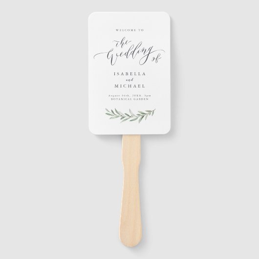 Eenvoudig calligrafie rustic greenery bruiloft pro handwaaier (Voorkant)