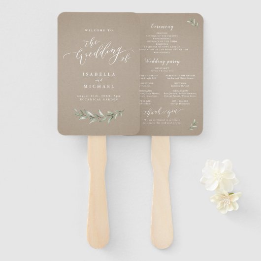 Eenvoudig calligrafie rustic greenery bruiloft pro handwaaier (Voorkant en achterkant)
