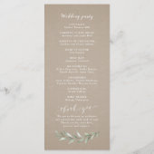 Eenvoudig calligrafie rustic greenery bruiloft pro programmakaart (Achterkant)