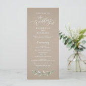 Eenvoudig calligrafie rustic greenery bruiloft pro programmakaart (Staand voorkant)