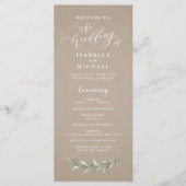 Eenvoudig calligrafie rustic greenery bruiloft pro programmakaart (Voorkant)
