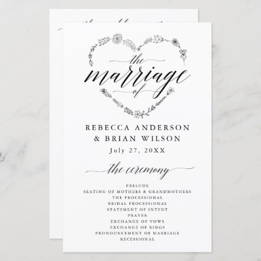 Eenvoudig Calligrafie-script ellegant Wedding Prog (Voorkant / Achterkant)