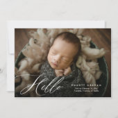 Eenvoudig Calligrafie-script Hallo Foto Baby Birth Aankondiging (Voorkant)