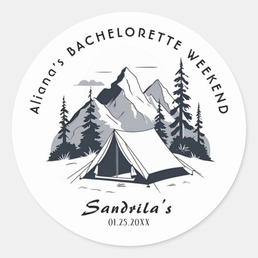 Eenvoudig Camping Weekend Bachelorette Party Ronde Sticker (Voorkant)