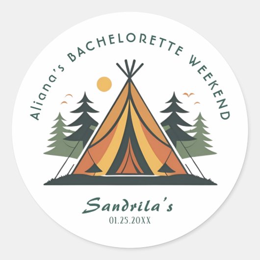Eenvoudig Camping Weekend Bachelorette Party Ronde Sticker (Voorkant)