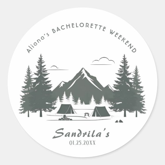 Eenvoudig Camping Weekend Jonggezellenfeest Ronde Sticker (Voorkant)