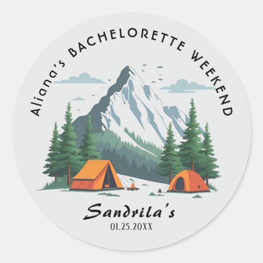 Eenvoudig Camping Weekend Jonggezellenfeest Ronde Sticker (Voorkant)