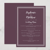 Eenvoudig Cassis Paars Weddenmenu Klassiek omgeven Menu (Voorkant / Achterkant)