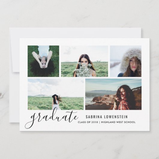 Eenvoudig Casual Chic Afstuderen script Vijf foto Kaart (Voorkant)