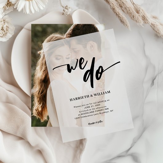 Eenvoudig Casual script dat we doen bruiloft Vellum Uitnodigingen