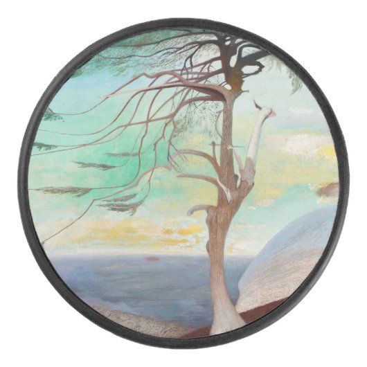 Eenvoudig Cedar Tree Landscape Painting Hockey Puck (Voorkant)