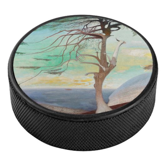 Eenvoudig Cedar Tree Landscape Painting Hockey Puck (3/4)